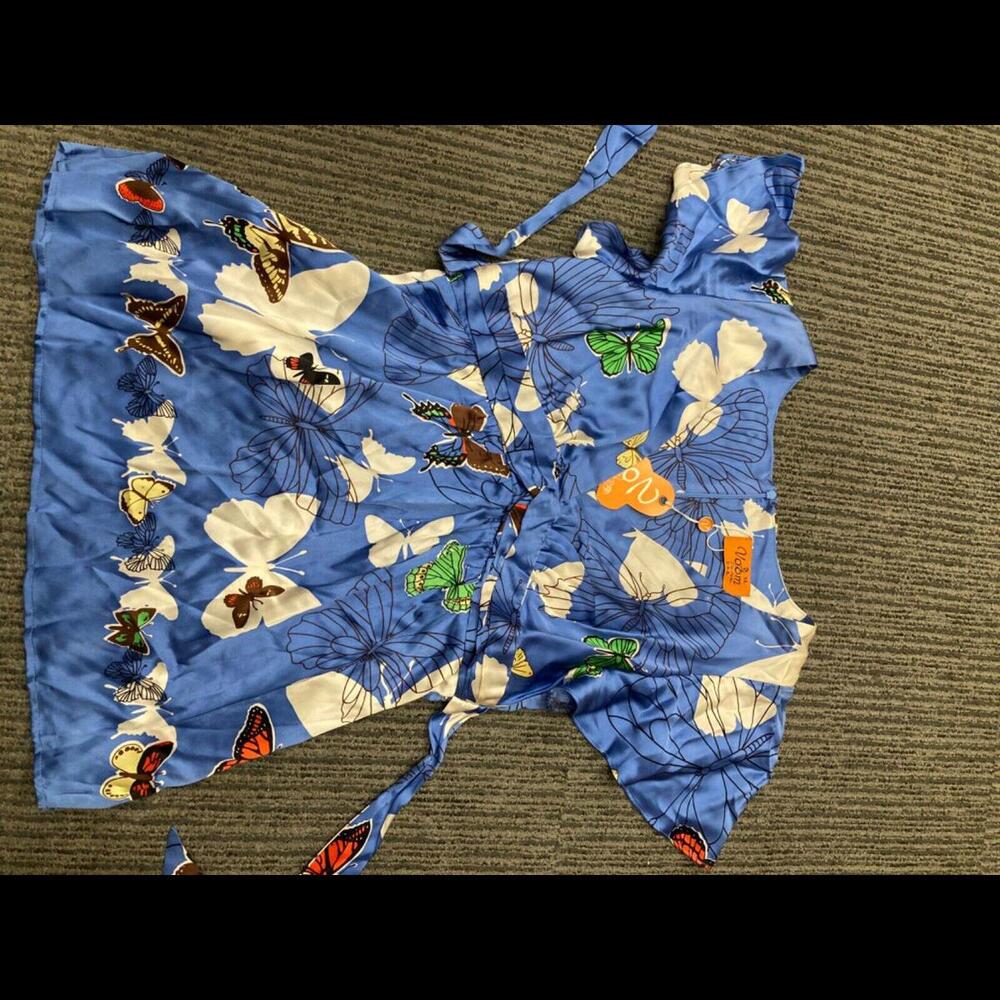 NWT New Voom by Joy Han Silk Blue Butterfly Top Blouse XL
